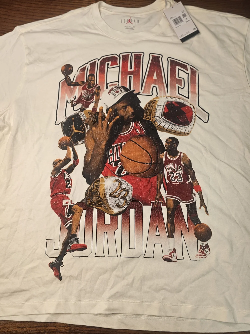 Jordan White Tee with Red and Black Graphic